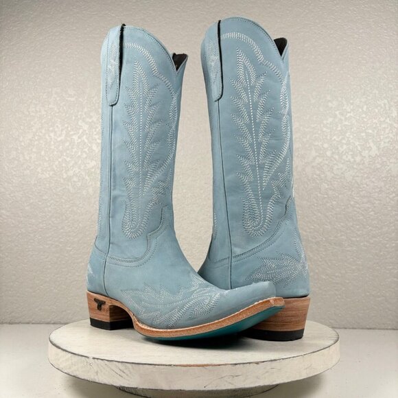Lane LEXINGTON Powder Blue Cowboy Boots Womens 7 Leather Western Snip Toe Tall - Picture 1 of 11